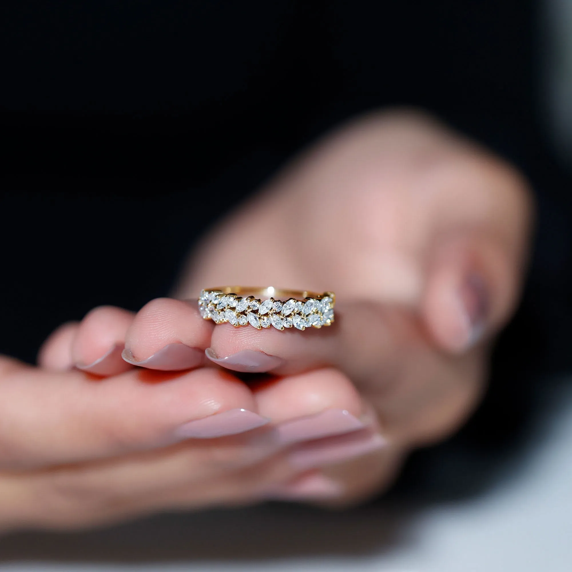Marquise and Round Moissanite Half Eternity Ring