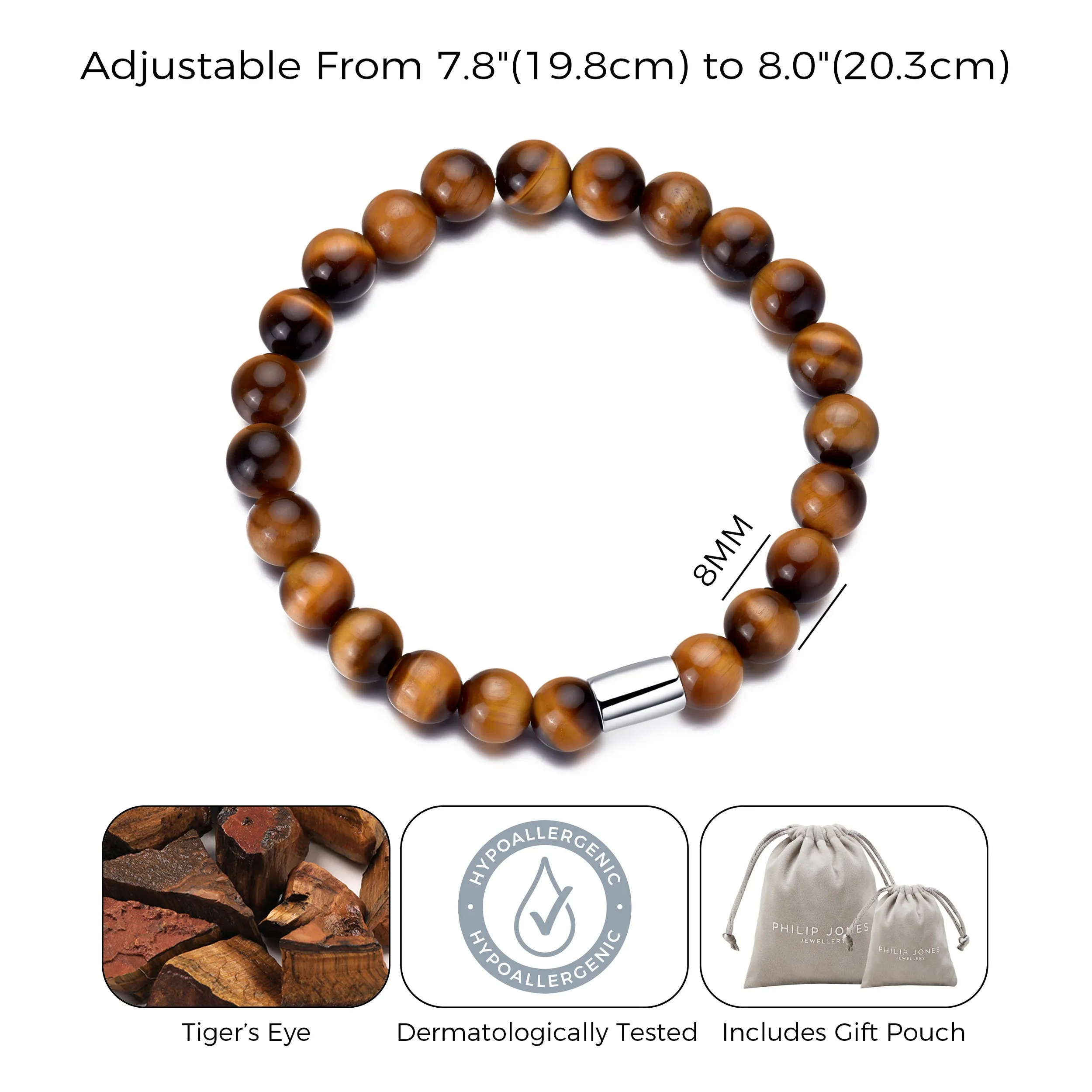 Men's Tiger's Eye Gemstone Stretch Bracelet