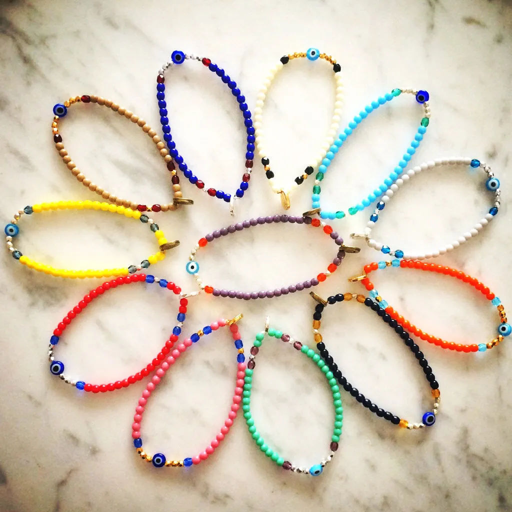 Mini Evil Eye Charm Glass Bead Mix Bracelet