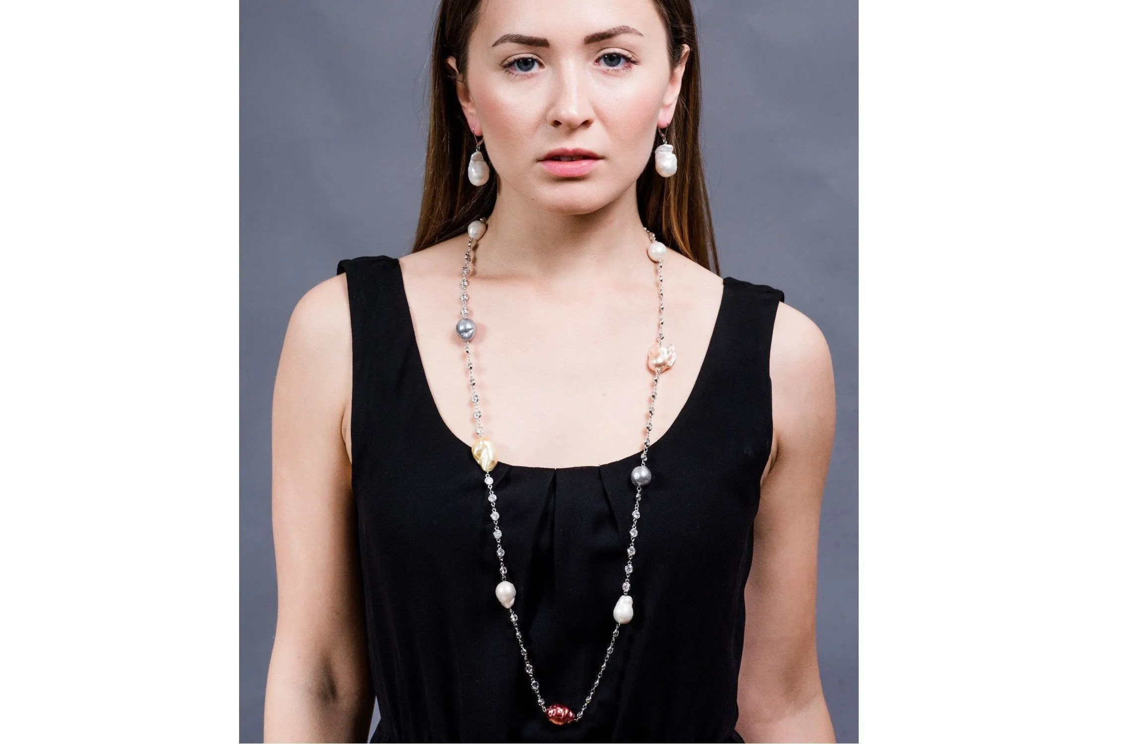 Multi-Color Freshwater Baroque Pearl Long Chain Necklace