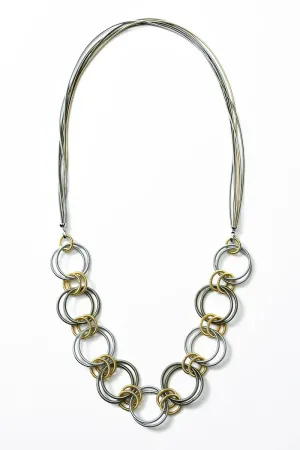 Multi-Strand Long Piano Wire Necklace with Interlocking Rings