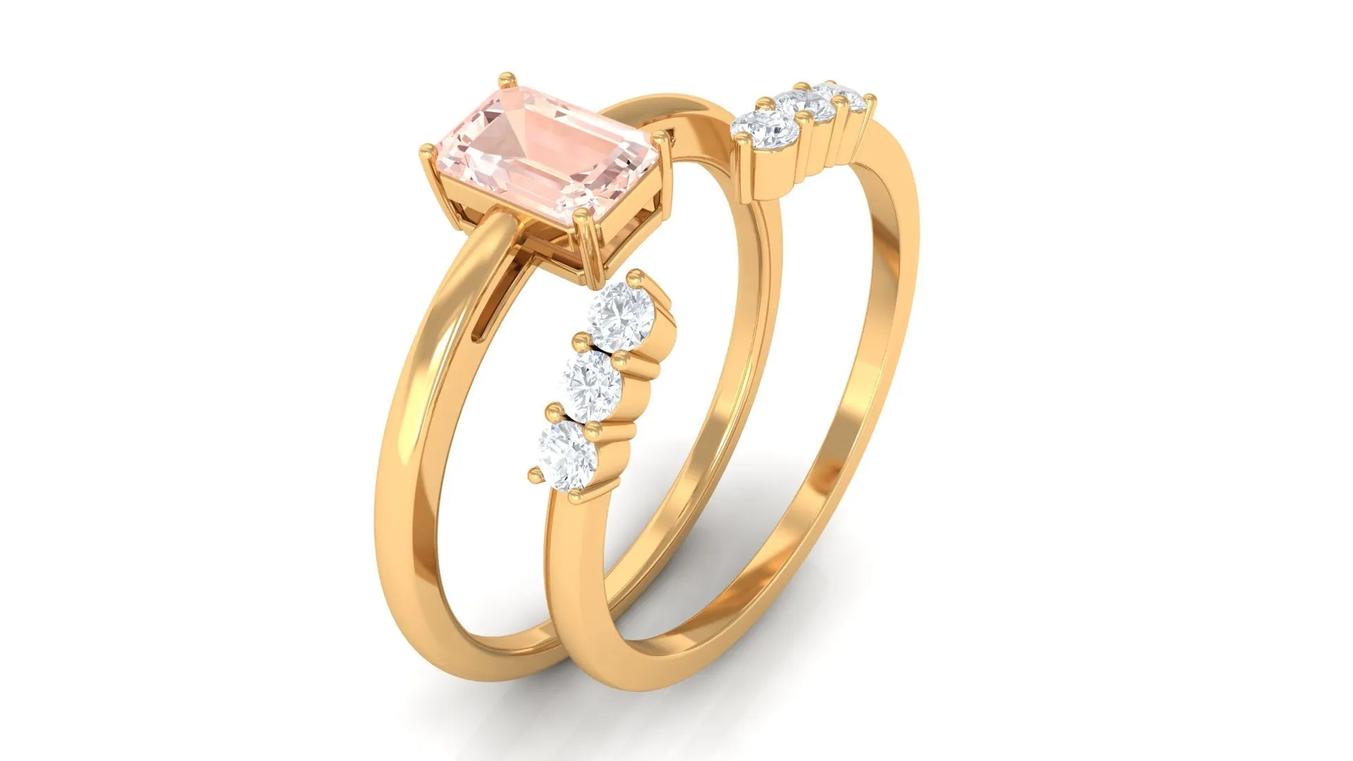 Natural Morganite Stackable Ring Set with Diamond