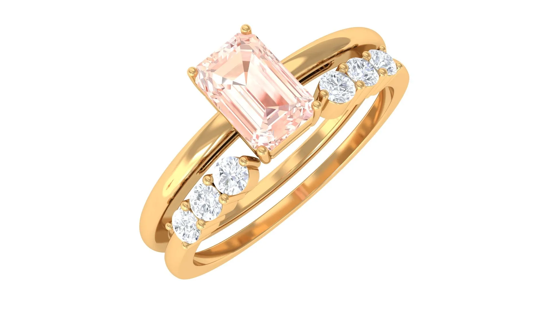 Natural Morganite Stackable Ring Set with Diamond