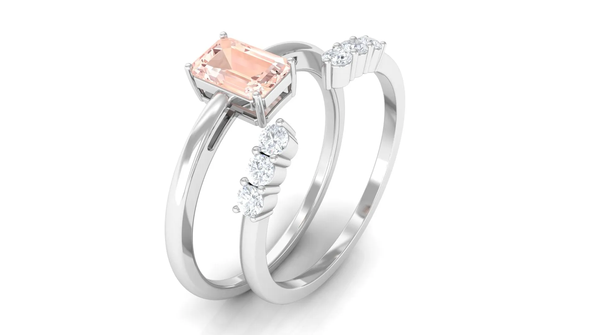 Natural Morganite Stackable Ring Set with Diamond