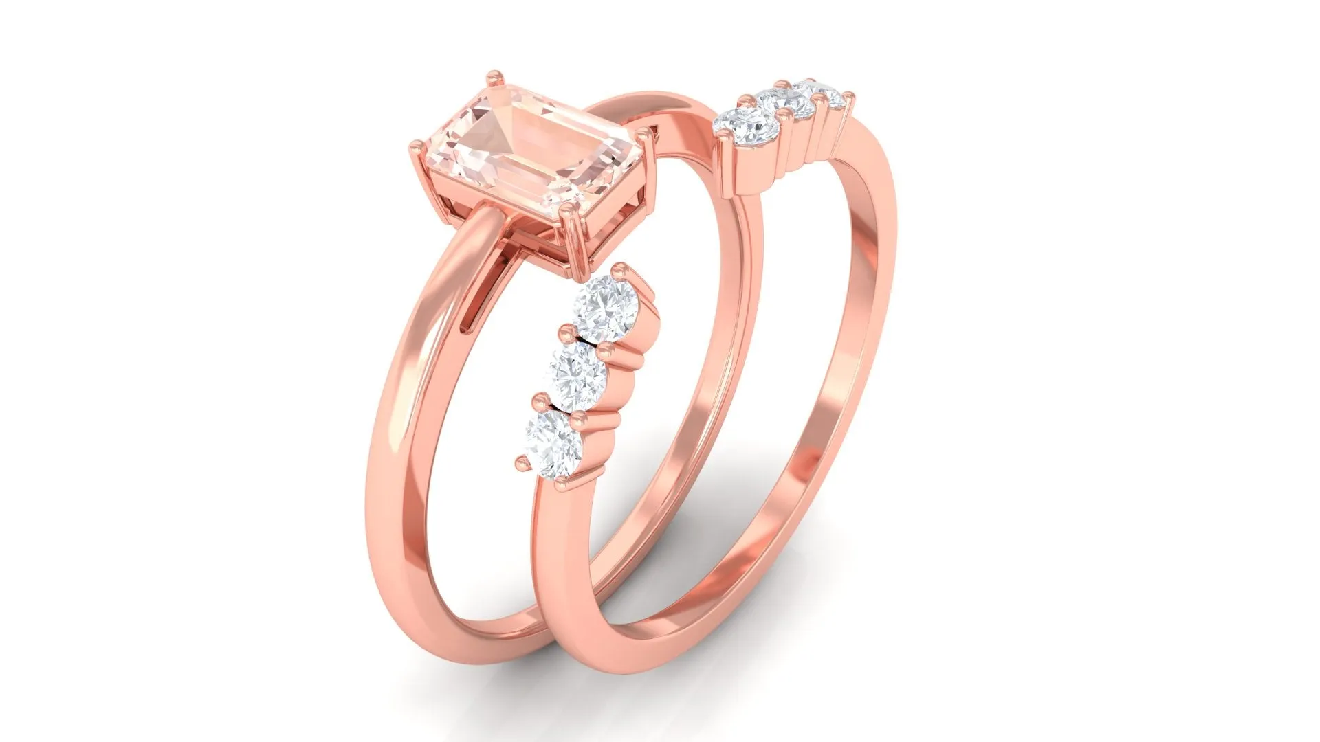 Natural Morganite Stackable Ring Set with Diamond