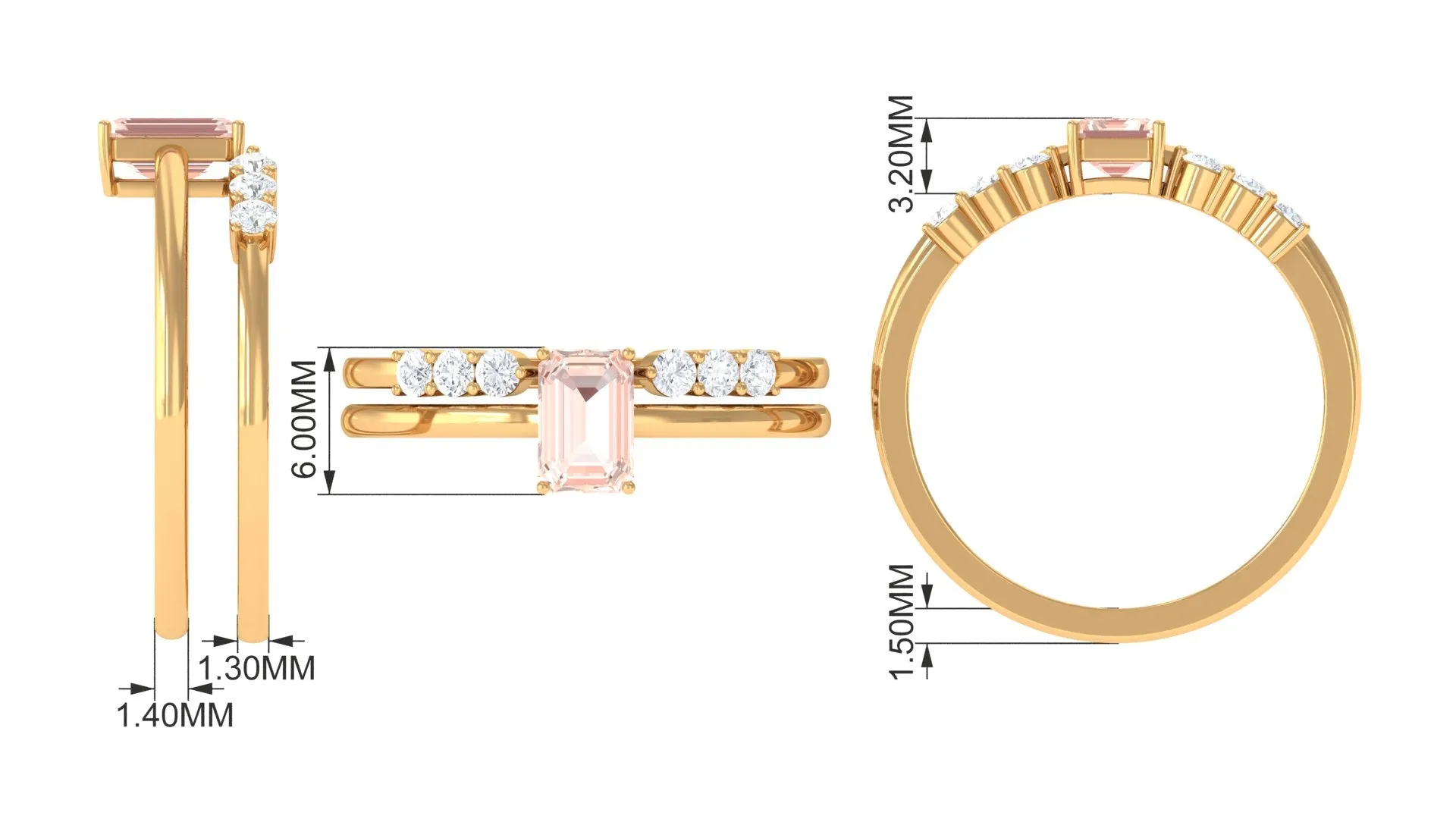 Natural Morganite Stackable Ring Set with Diamond