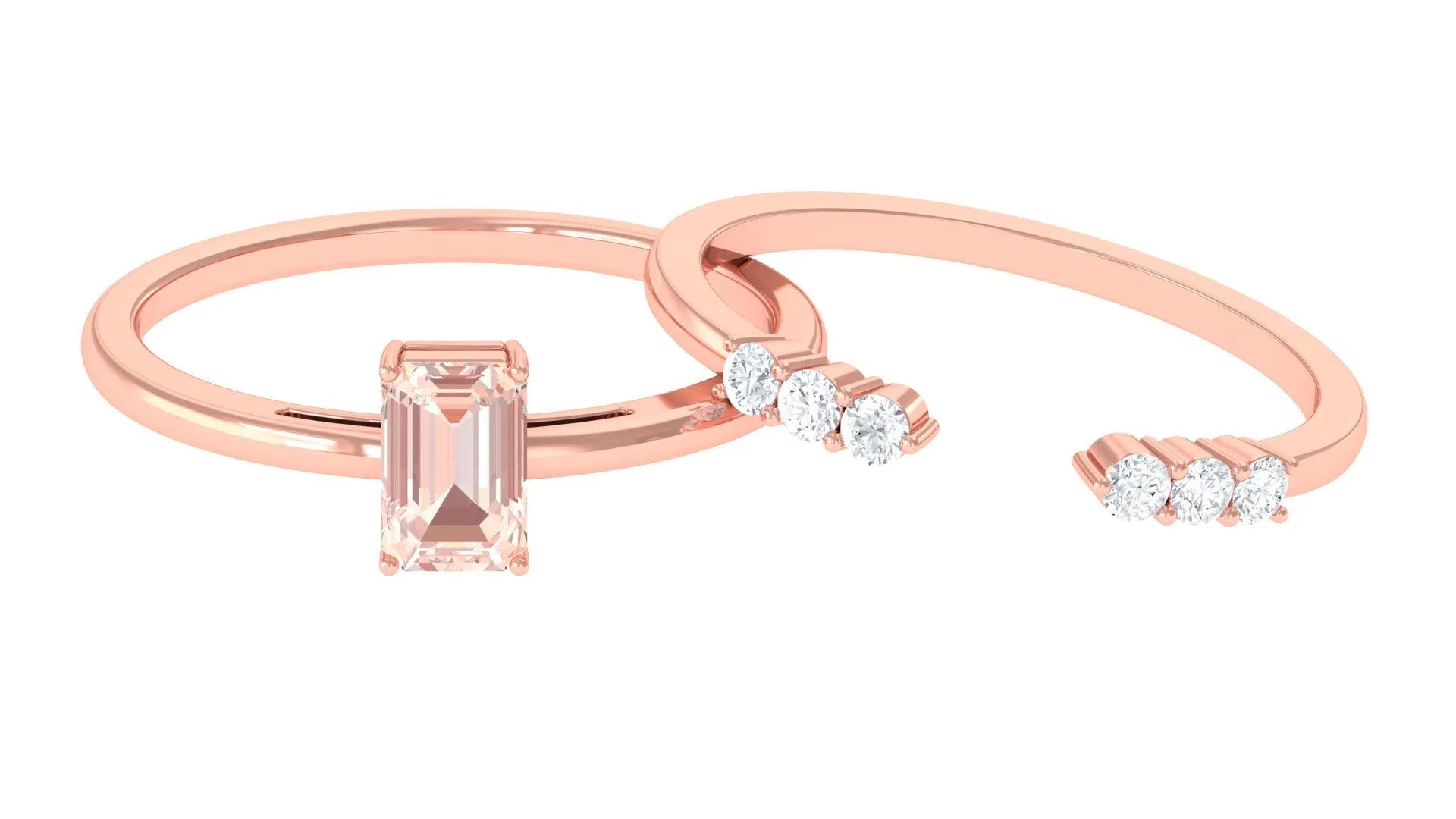 Natural Morganite Stackable Ring Set with Diamond
