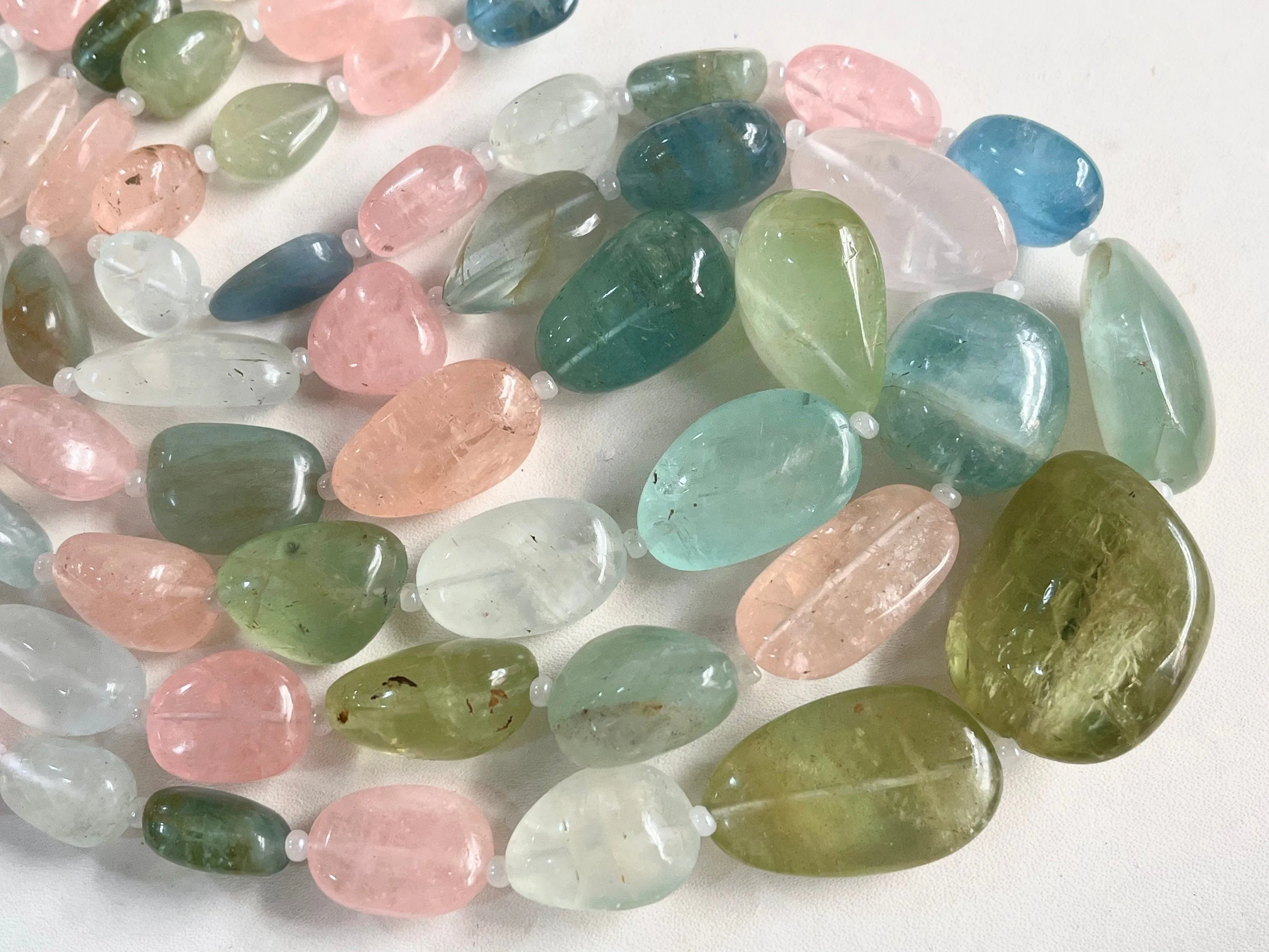 Natural Multi Aquamarine Smooth Tumble Shape Beads 3 Layers Necklace