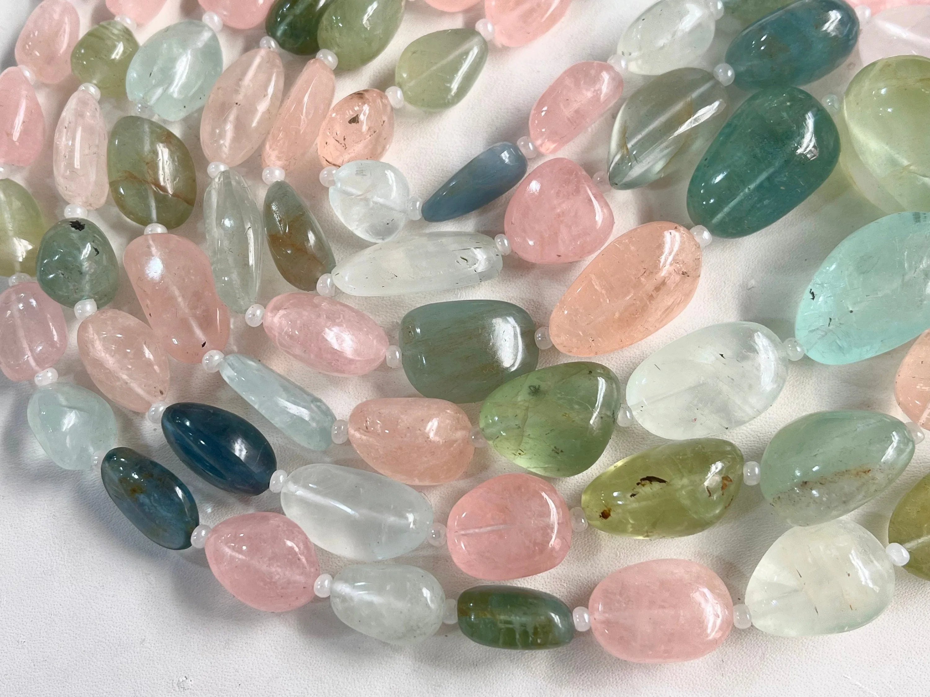 Natural Multi Aquamarine Smooth Tumble Shape Beads 3 Layers Necklace