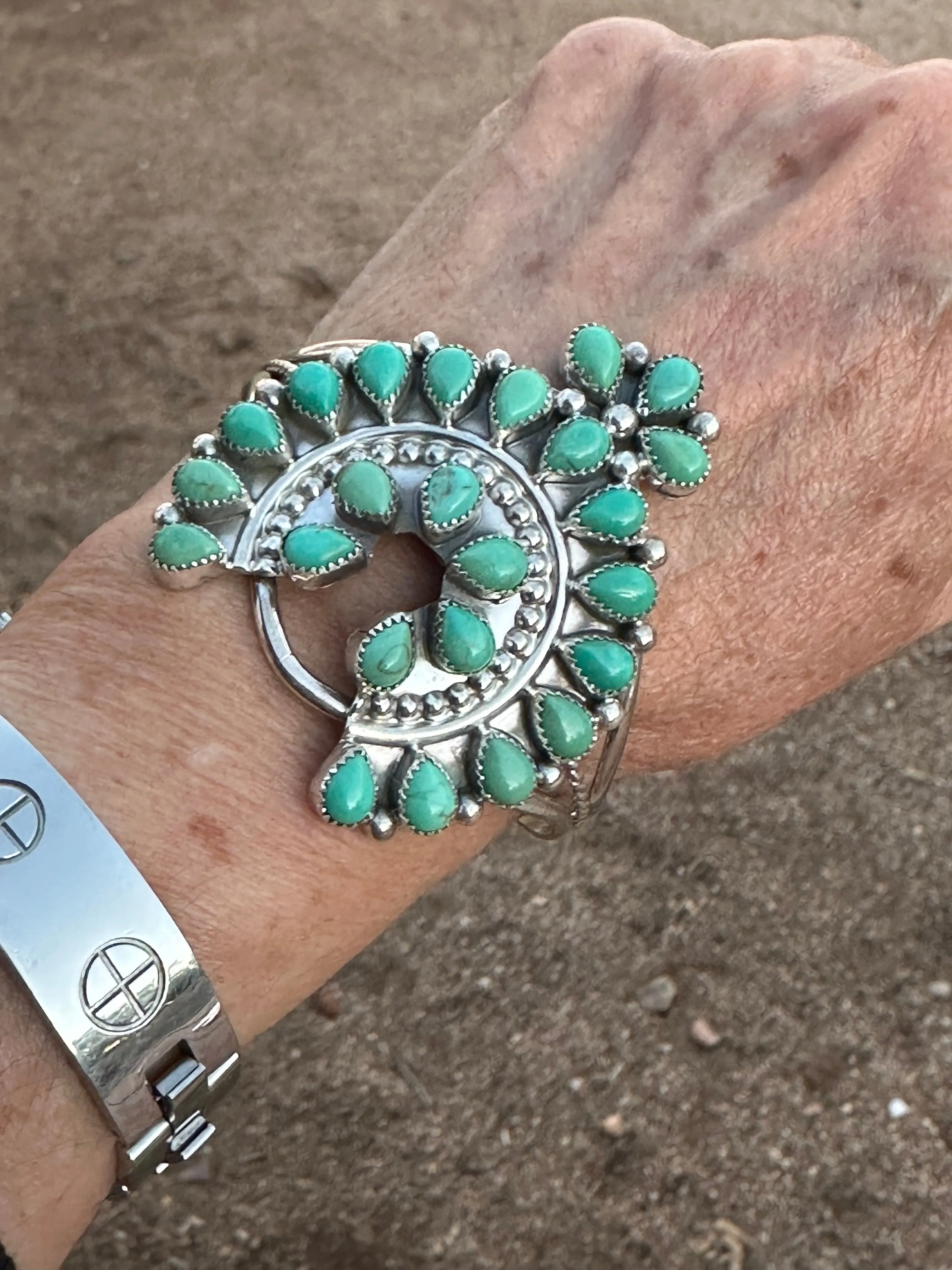 Navajo Turquoise & Sterling Silver Naja Cuff Bracelet