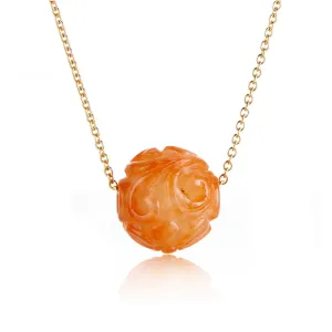 Orange Jade Dragon Ball Pendant Necklace