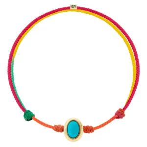 Oval Turquoise Cabochon on Rainbow Cord Bracelet