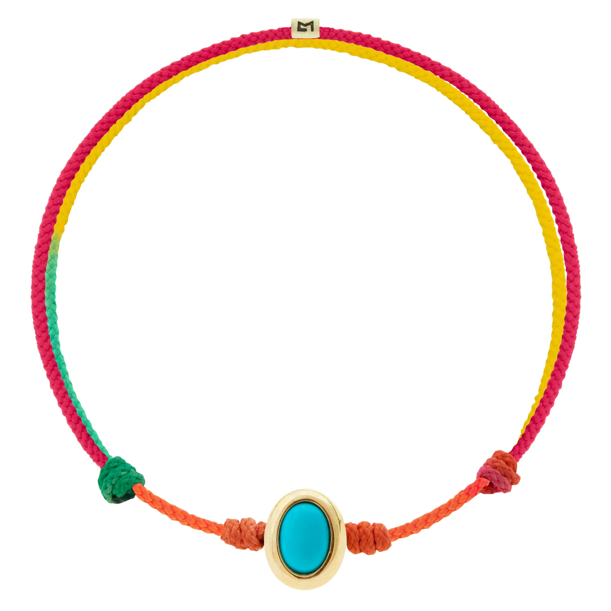Oval Turquoise Cabochon on Rainbow Cord Bracelet