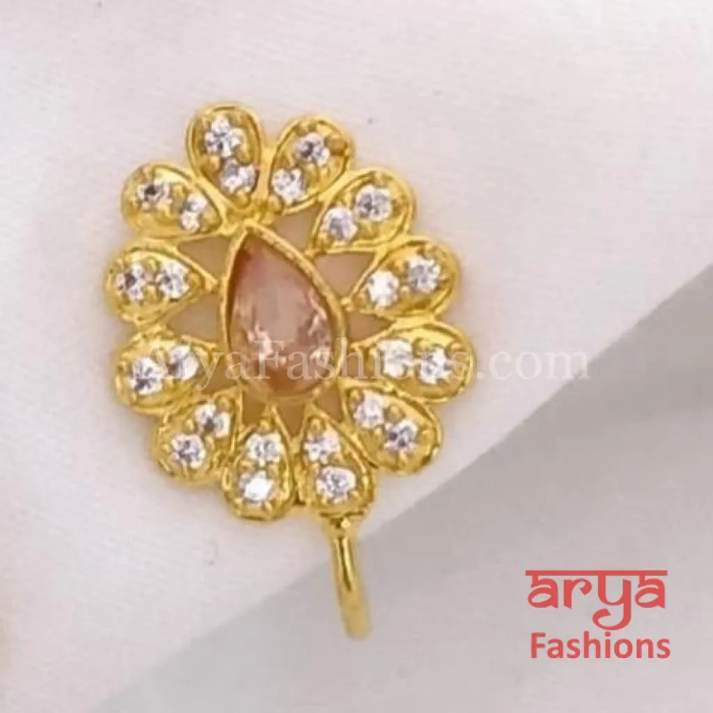 Pacchi Kundan Nose Clip/ Kundan CZ non piercing nose ring/ Kundan Bridal Nosepin