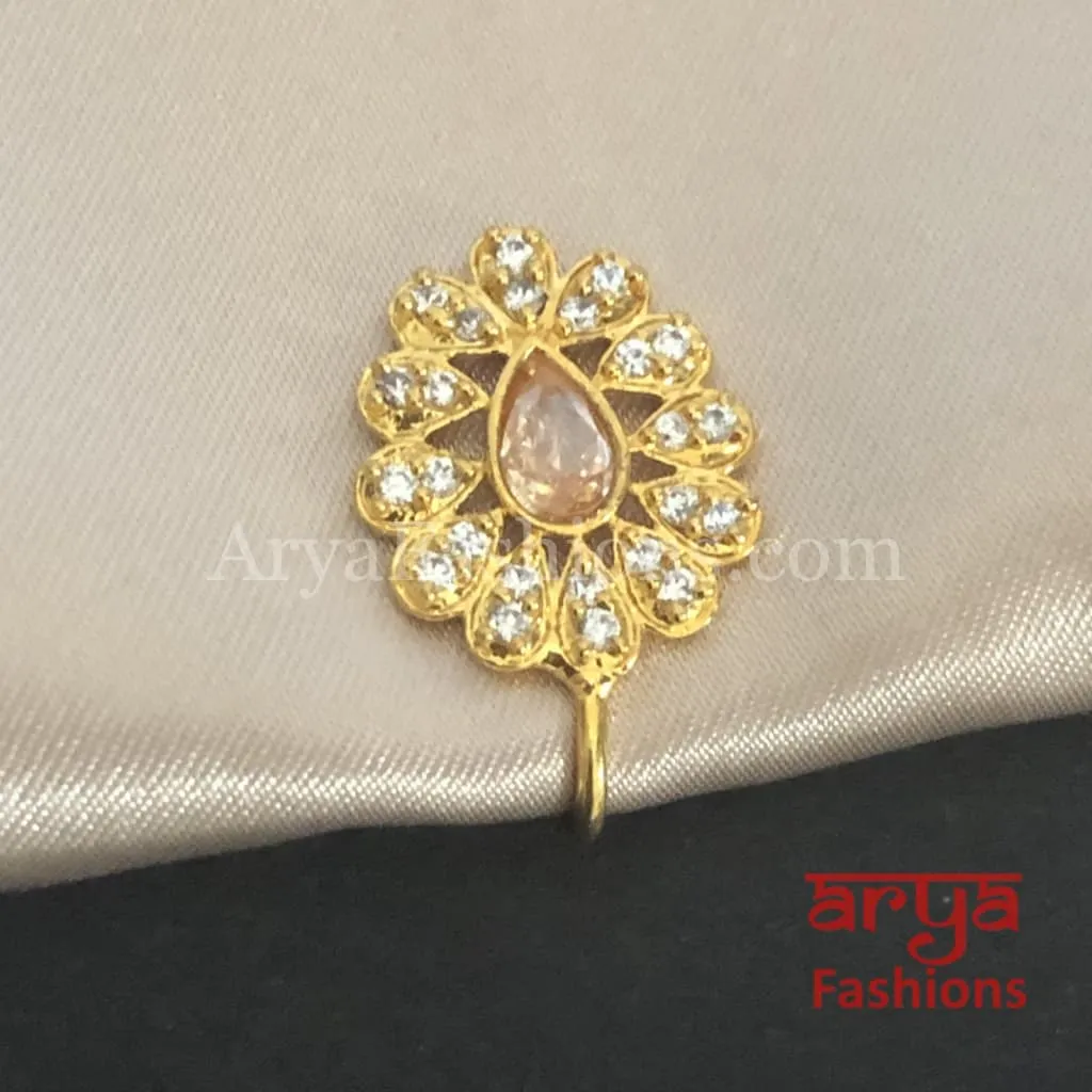 Pacchi Kundan Nose Clip/ Kundan CZ non piercing nose ring/ Kundan Bridal Nosepin