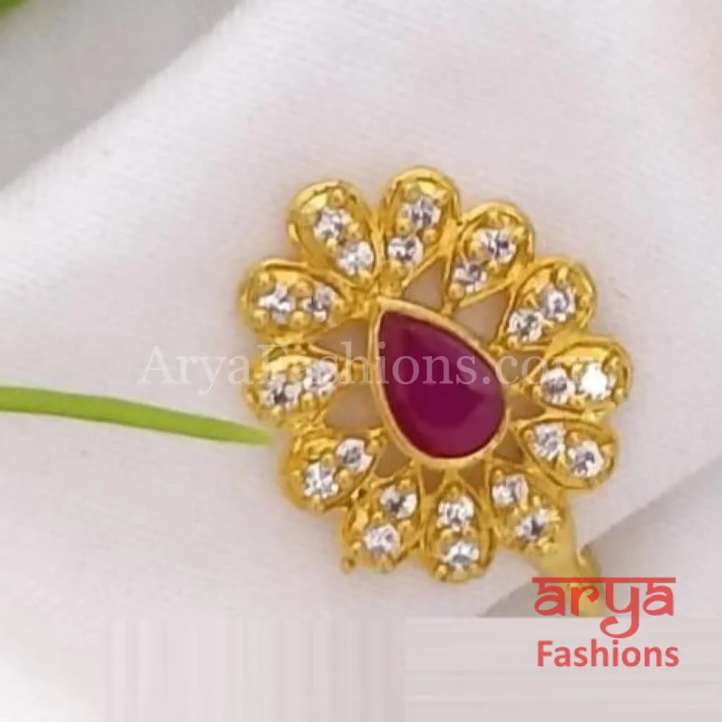 Pacchi Kundan Nose Clip/ Kundan CZ non piercing nose ring/ Kundan Bridal Nosepin