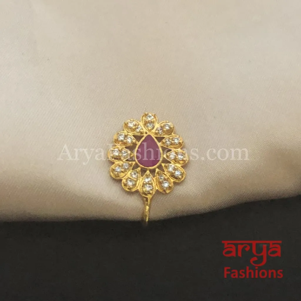 Pacchi Kundan Nose Clip/ Kundan CZ non piercing nose ring/ Kundan Bridal Nosepin