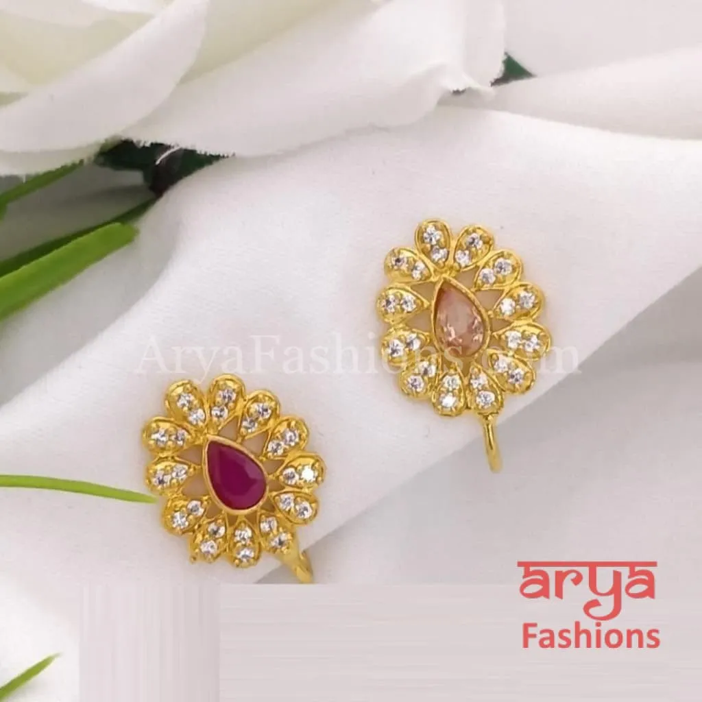 Pacchi Kundan Nose Clip/ Kundan CZ non piercing nose ring/ Kundan Bridal Nosepin