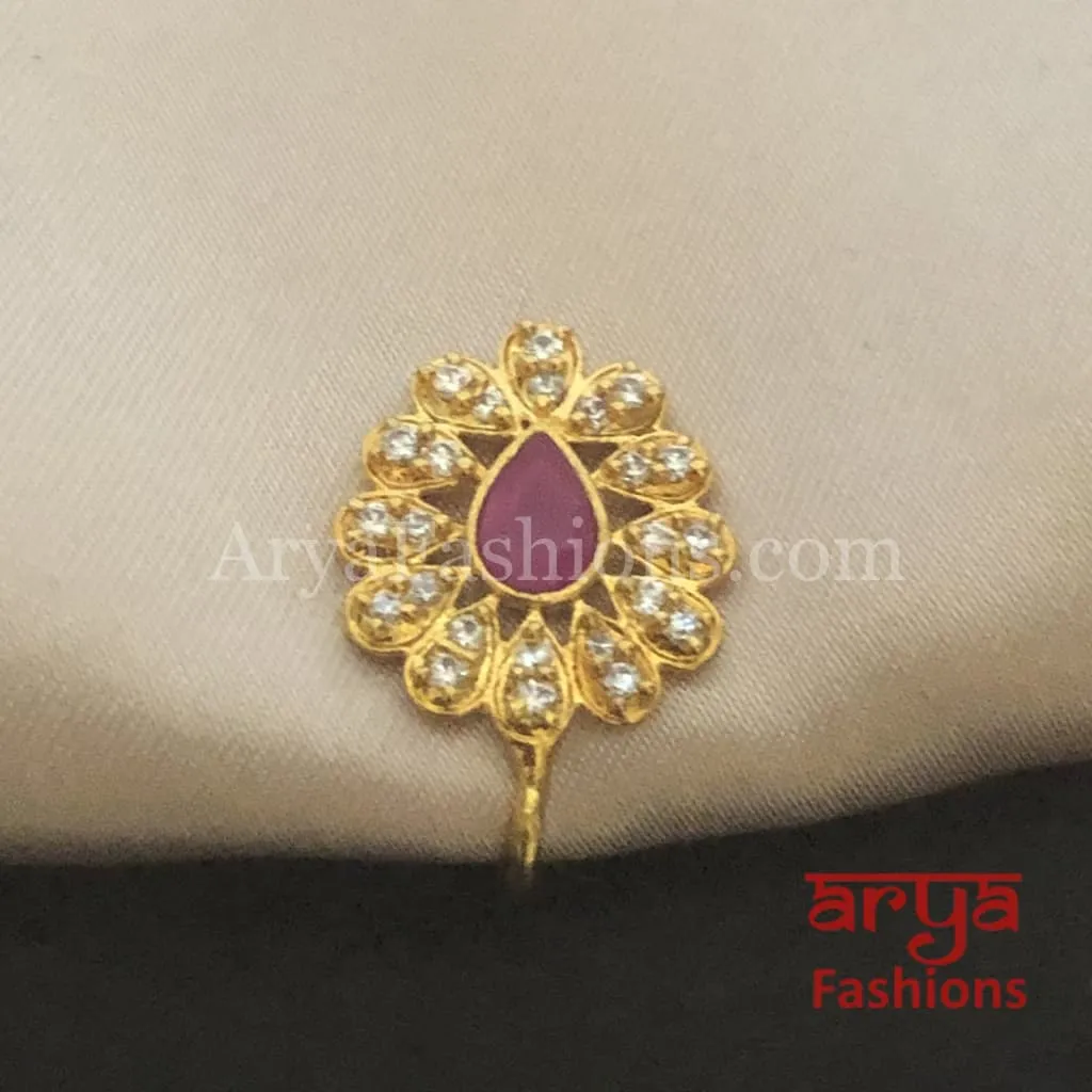 Pacchi Kundan Nose Clip/ Kundan CZ non piercing nose ring/ Kundan Bridal Nosepin