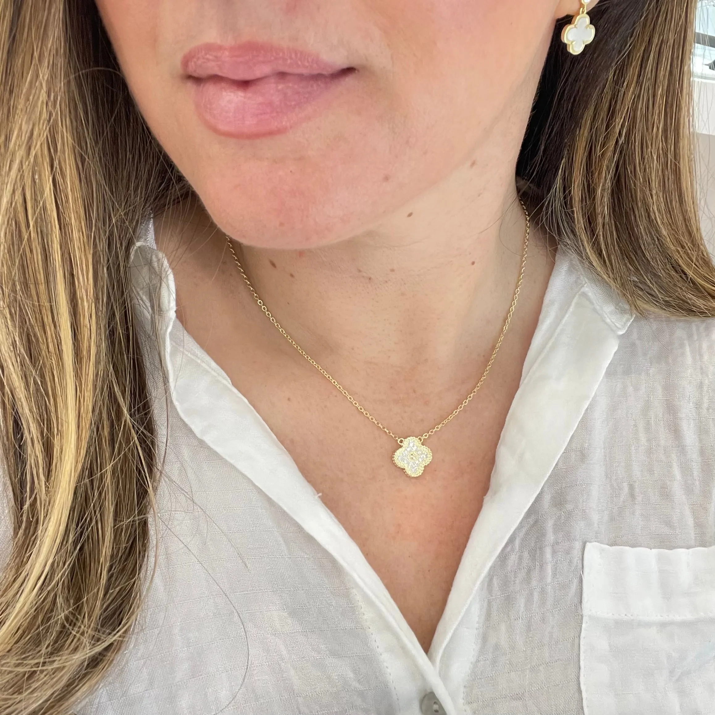 Pavé CZ Clover Necklace in Gold