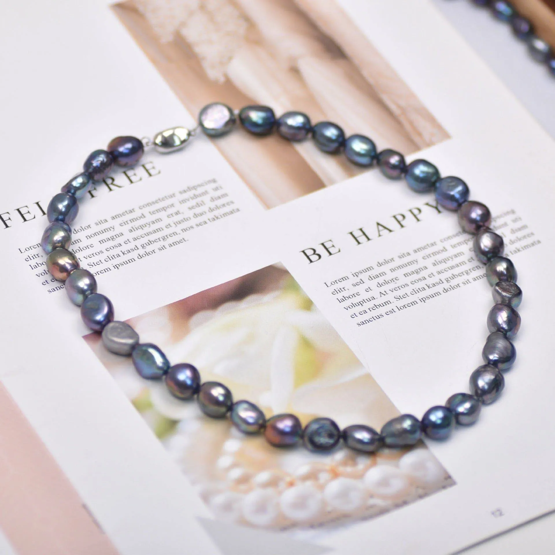 Peacock Color Baroque Freshwater Dyed Pearl Strand Necklace