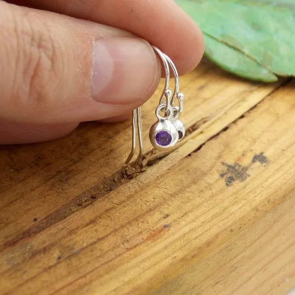Pebble Drop Birthstone Earrings, Simple Sterling Silver Birthstone Earrings, Organic Drop Birthstone Jewelry