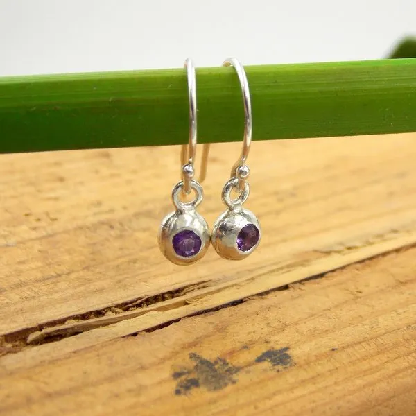 Pebble Drop Birthstone Earrings, Simple Sterling Silver Birthstone Earrings, Organic Drop Birthstone Jewelry