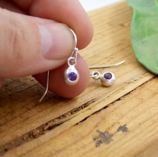 Pebble Drop Birthstone Earrings, Simple Sterling Silver Birthstone Earrings, Organic Drop Birthstone Jewelry