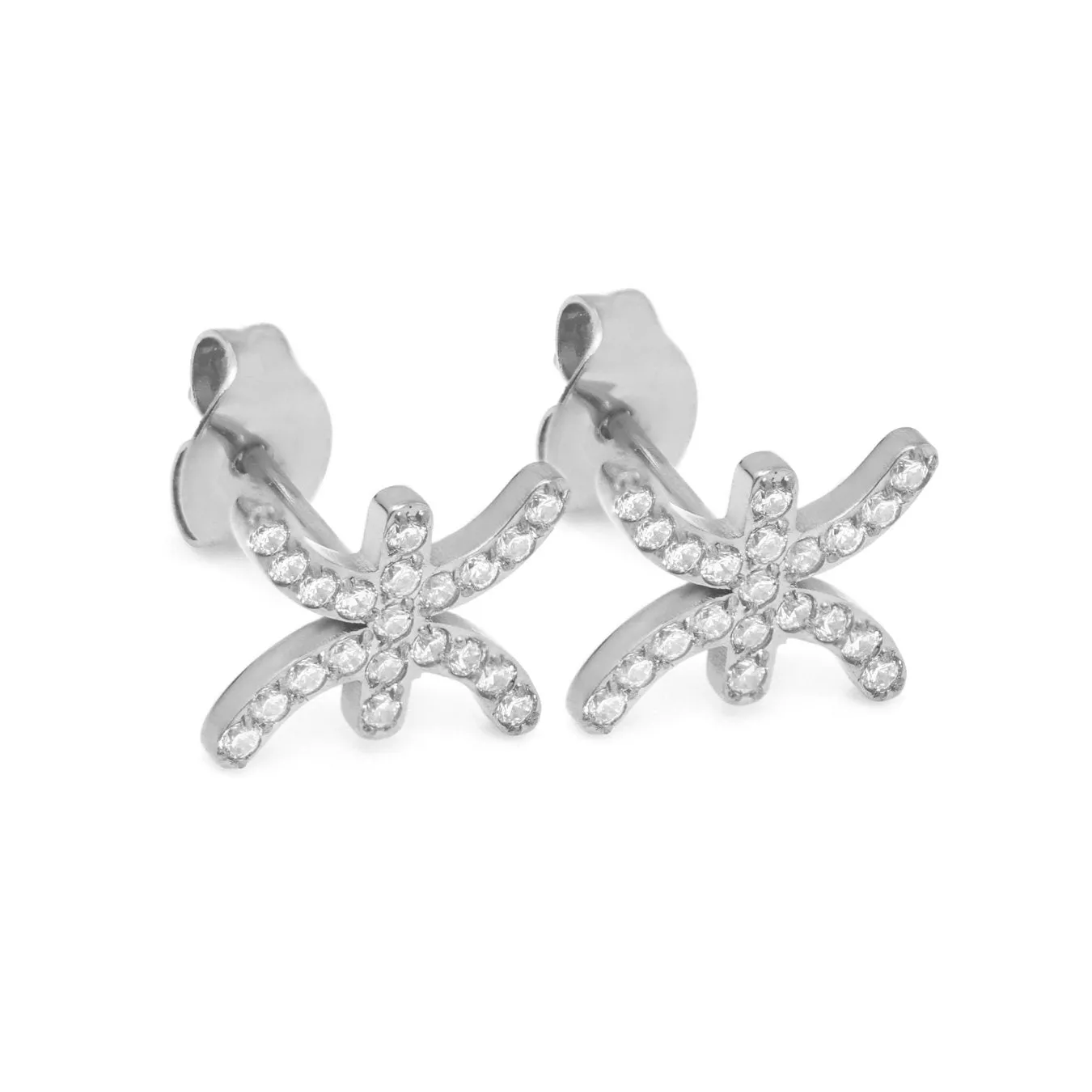 Pisces Earrings with CZ Stones - Silver