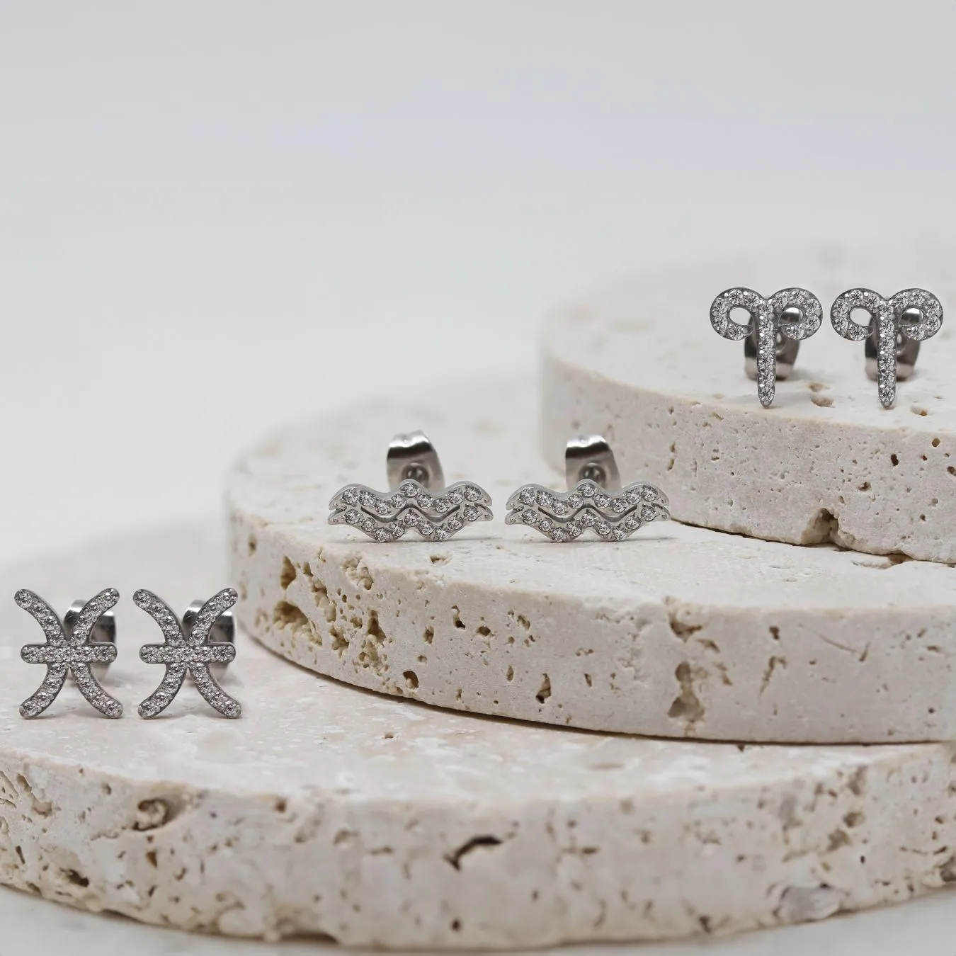 Pisces Earrings with CZ Stones - Silver