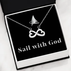 "Sail with God" 14k White Gold Heart-shaped Infinity Necklace