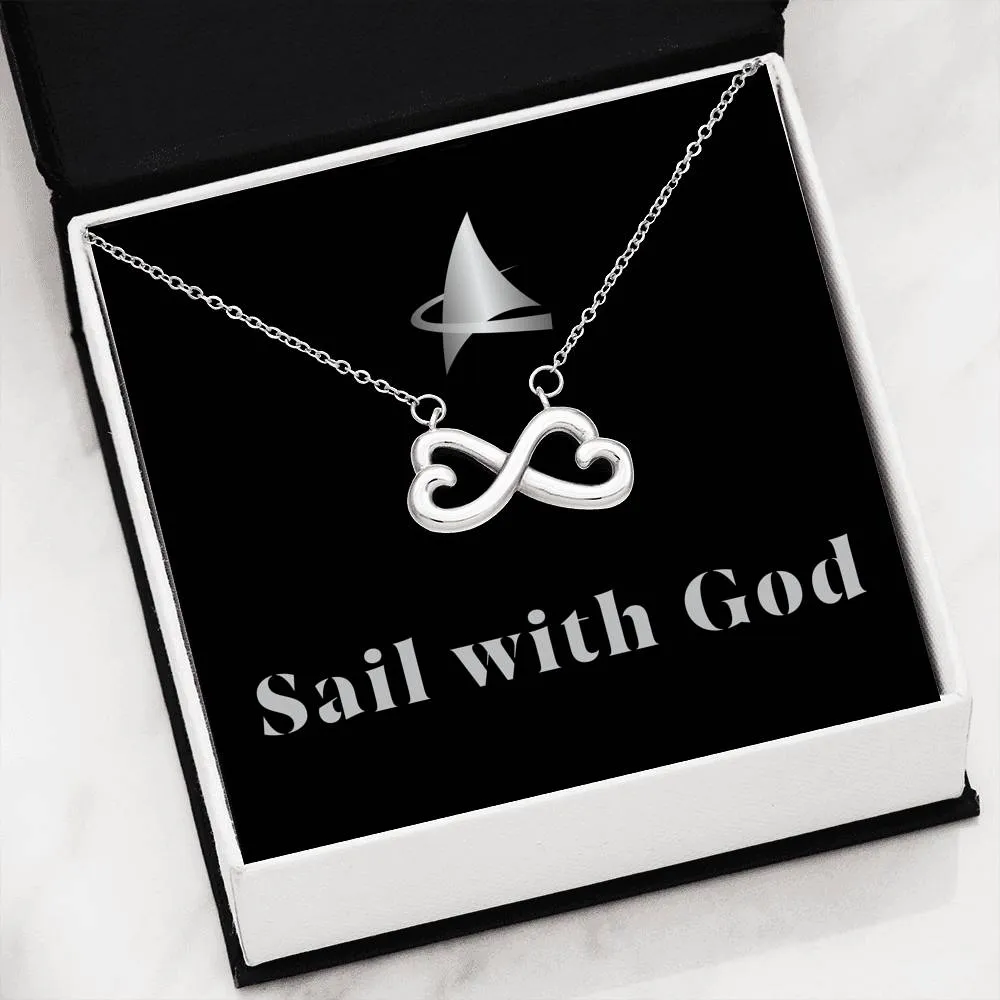 "Sail with God" 14k White Gold Heart-shaped Infinity Necklace
