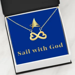 "Sail with God" 18k Yellow Gold Heart-shaped Infinity Necklace