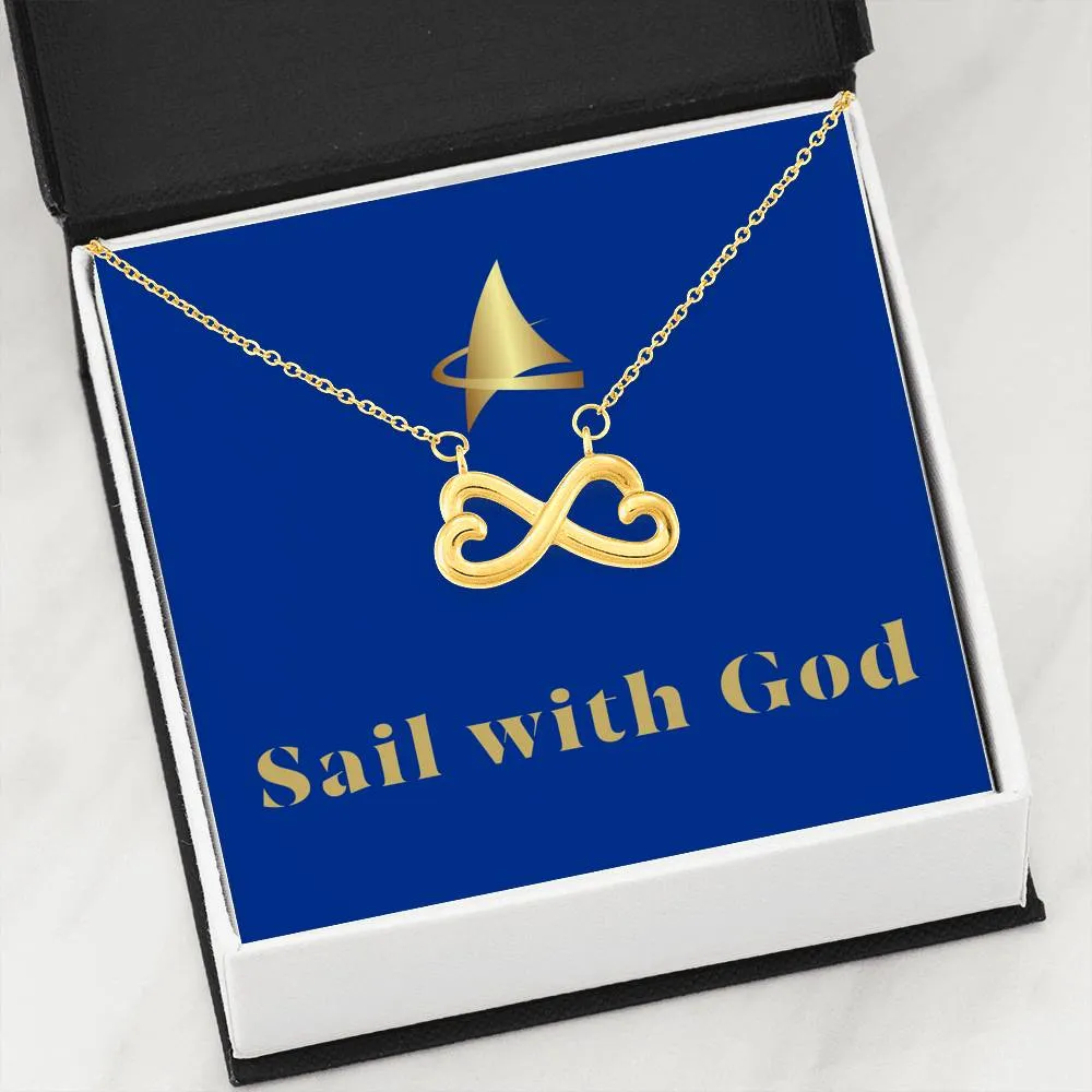 "Sail with God" 18k Yellow Gold Heart-shaped Infinity Necklace