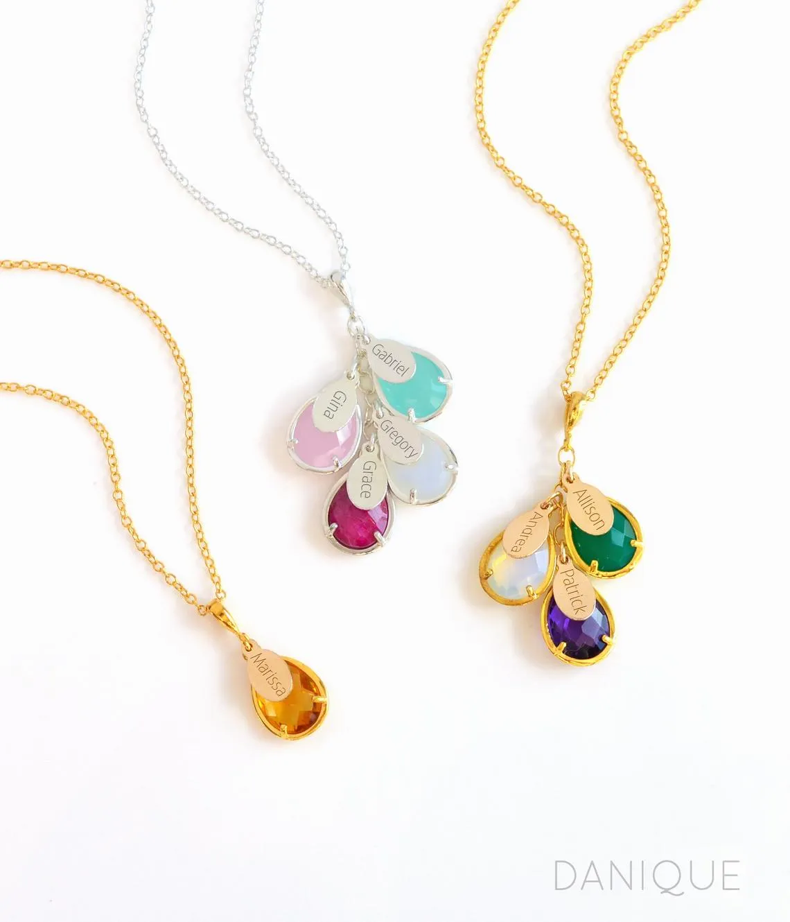 "The Danique Necklace": Kid's Name and Birthstone Necklace for Mom