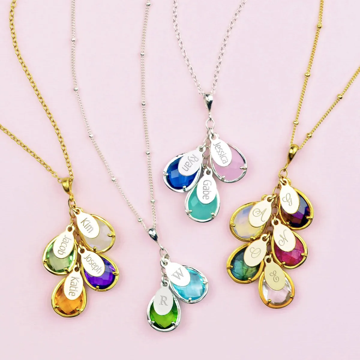 "The Danique Necklace": Kid's Name and Birthstone Necklace for Mom