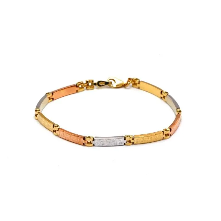 Real Gold 3-Color Maze Hoop Bracelet with Belt Chain Design (17 cm) - Model 1273 BR1682