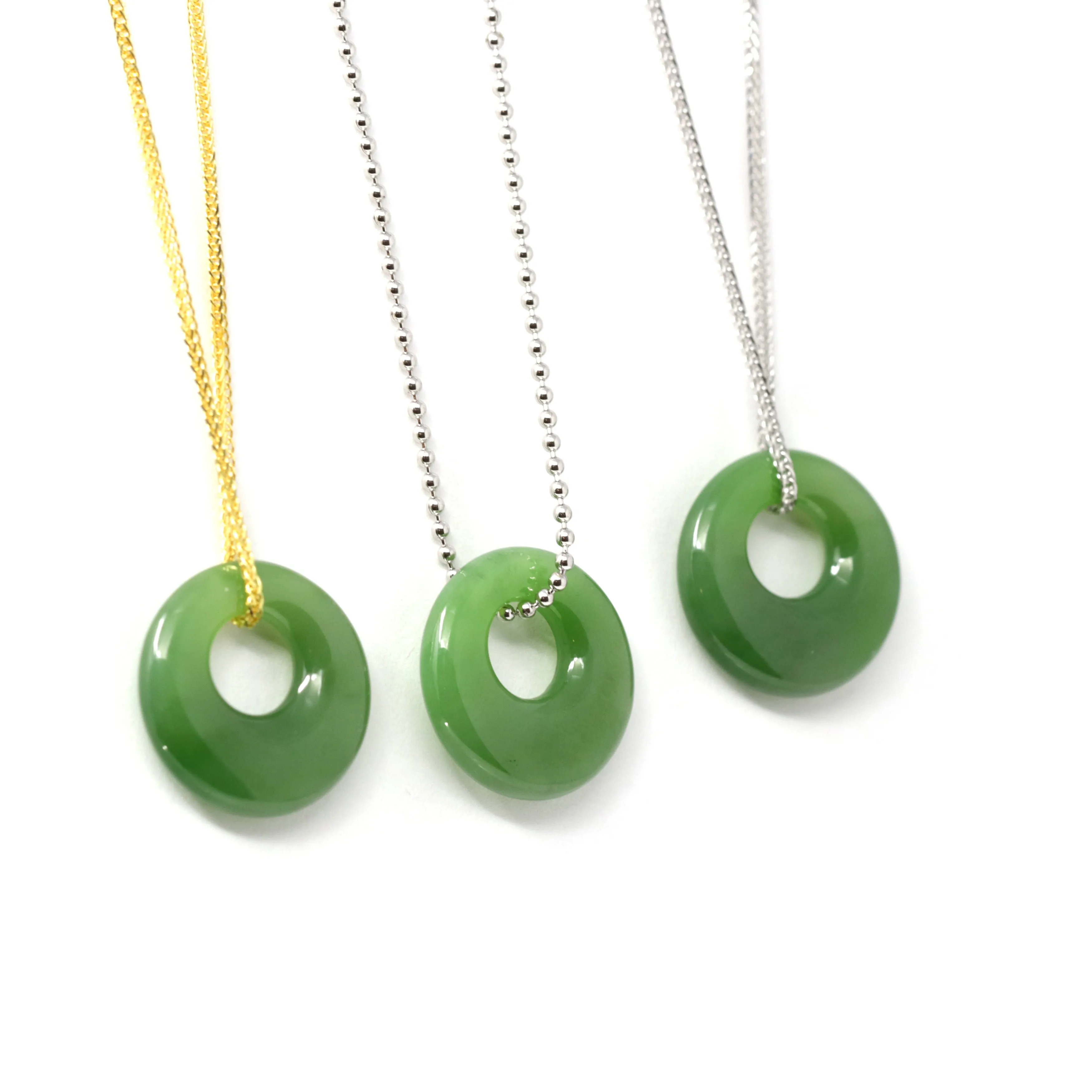 RealJade® "Lucky Button" Genuine He Tian Nephrite Green Jade Circle Pendant Necklace