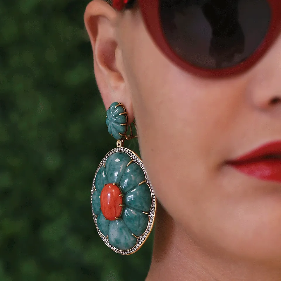 Red Coral And Green Dumortierite Earrings