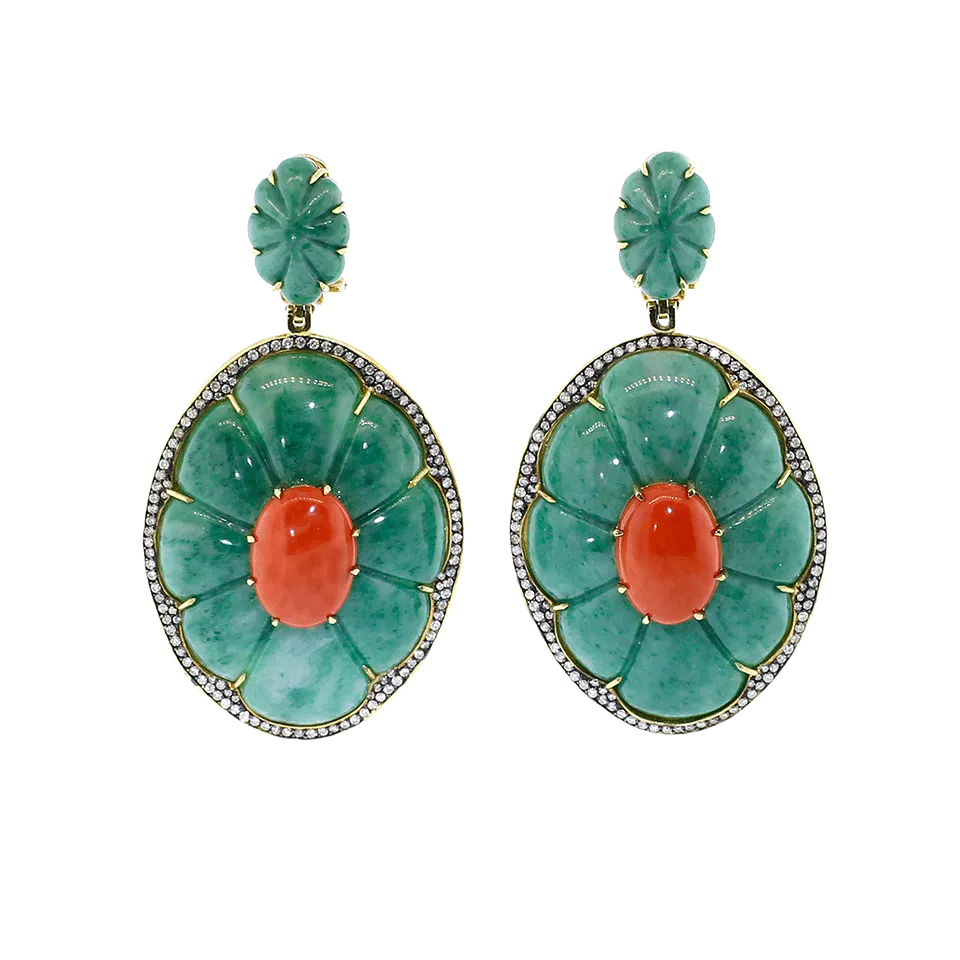 Red Coral And Green Dumortierite Earrings