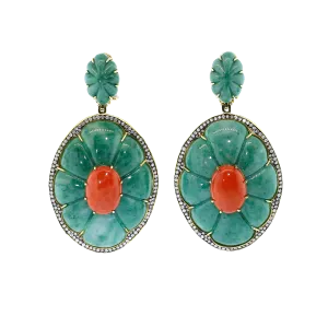 Red Coral And Green Dumortierite Earrings