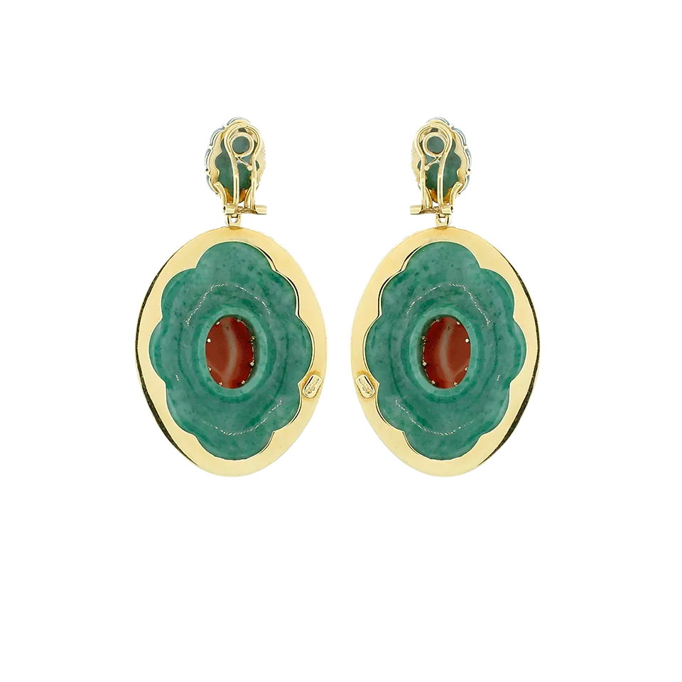 Red Coral And Green Dumortierite Earrings