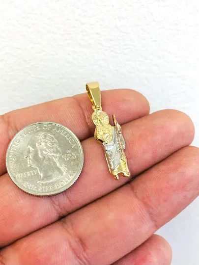 San Judas Tri Color Necklace Pendant Gold Filled / Figaro Link Chain Necklace / Everyday Necklace / Saint Jude Necklace for Womens 20" / Caddena y Dije de San Judas