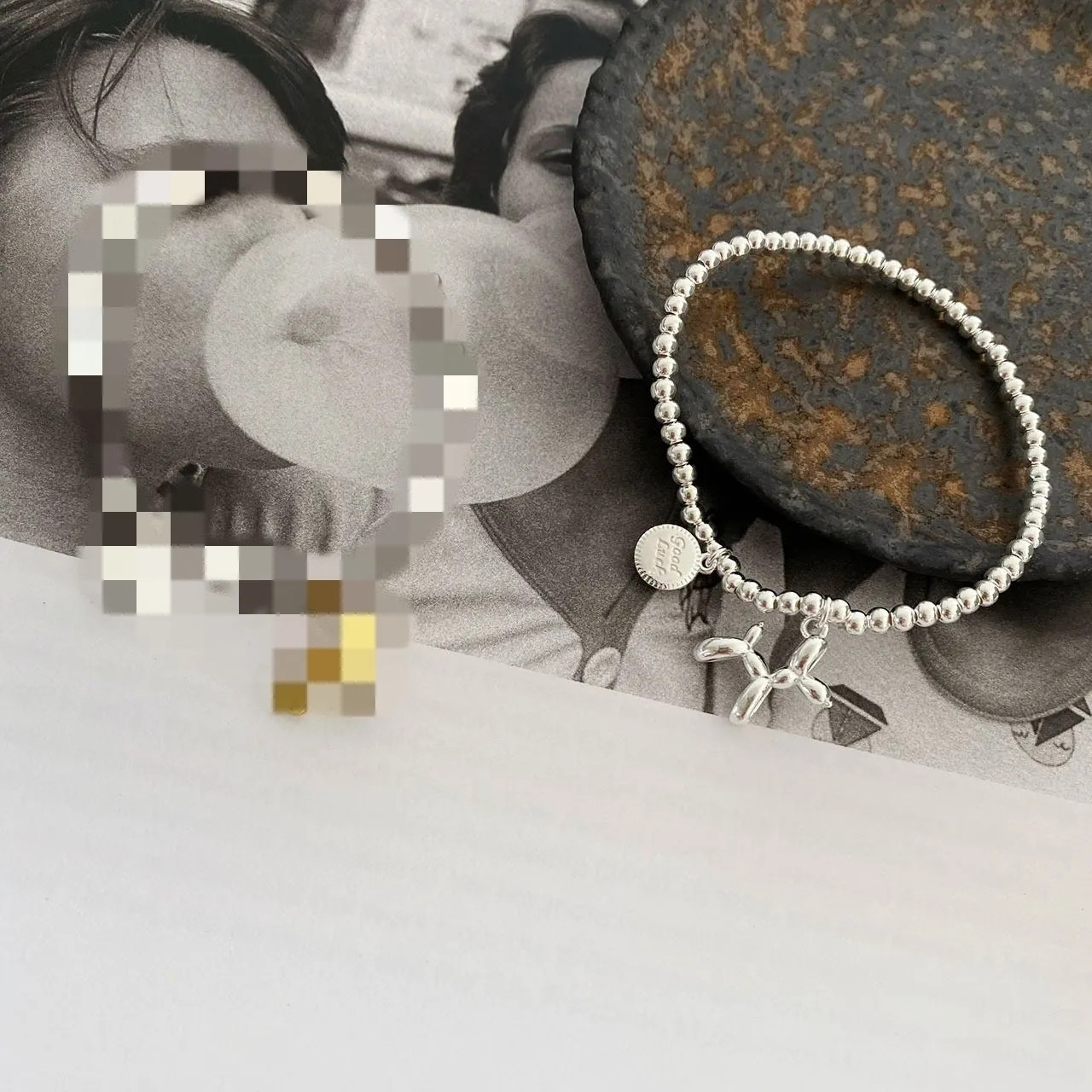 Silver Beaded Dog Bracelet
