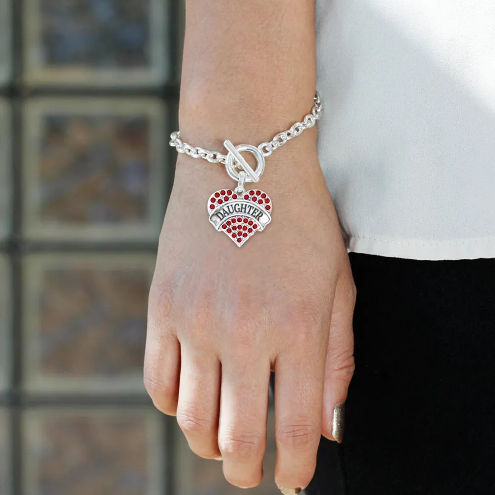 Silver Daughter Red Red Pave Heart Charm Toggle Bracelet