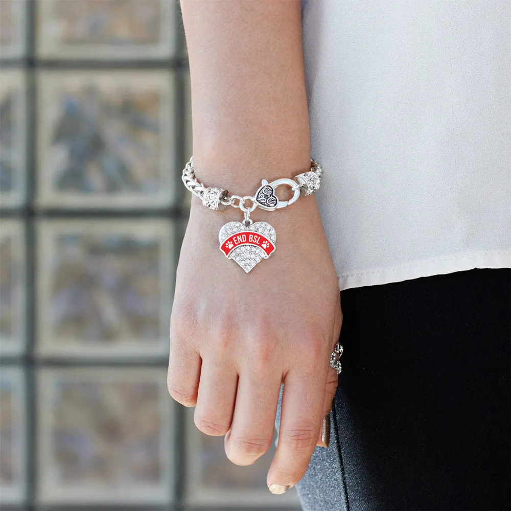 Silver END BSL - Red Pave Heart Charm Braided Bracelet