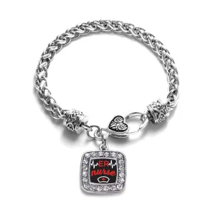 Silver ER Nurse Square Charm Braided Bracelet