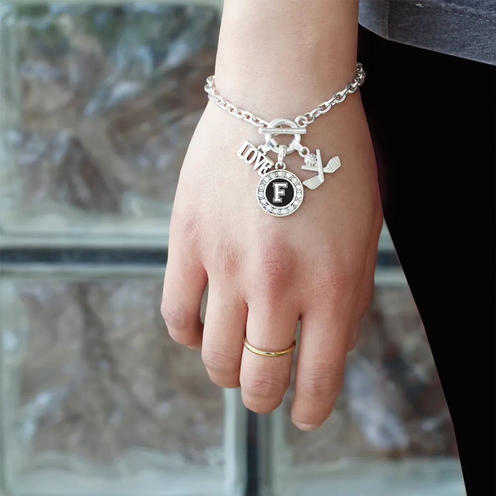 Silver Golf - Sports Initial F Circle Charm Toggle Bracelet