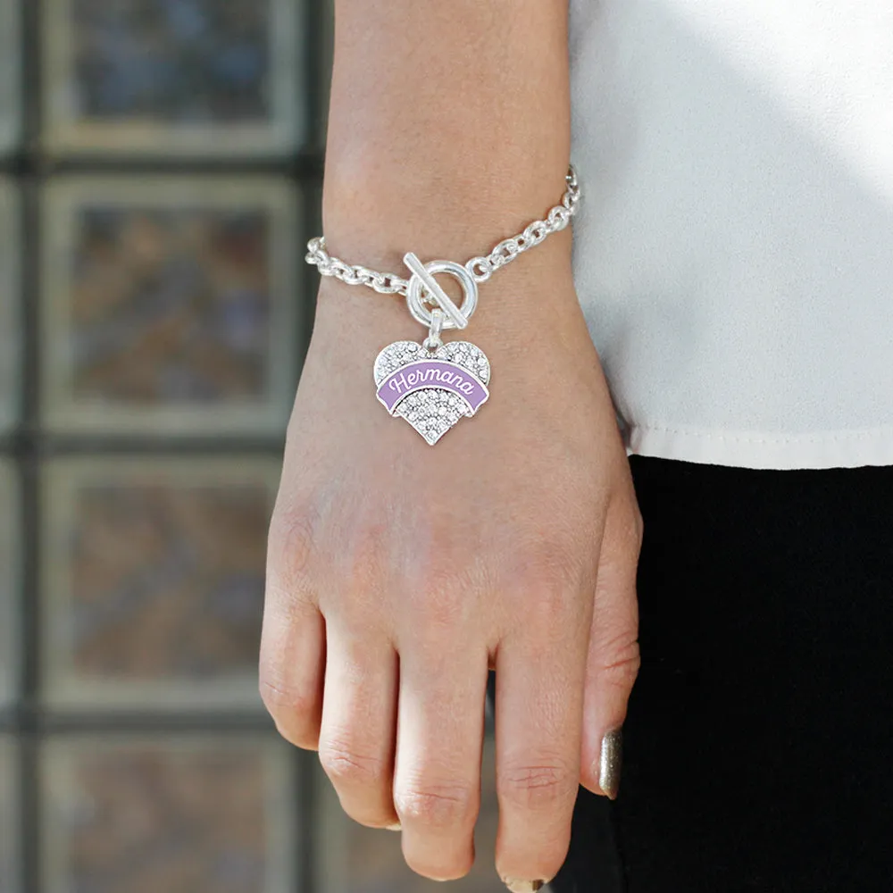 Silver Hermana - Lavender Pave Heart Charm Toggle Bracelet