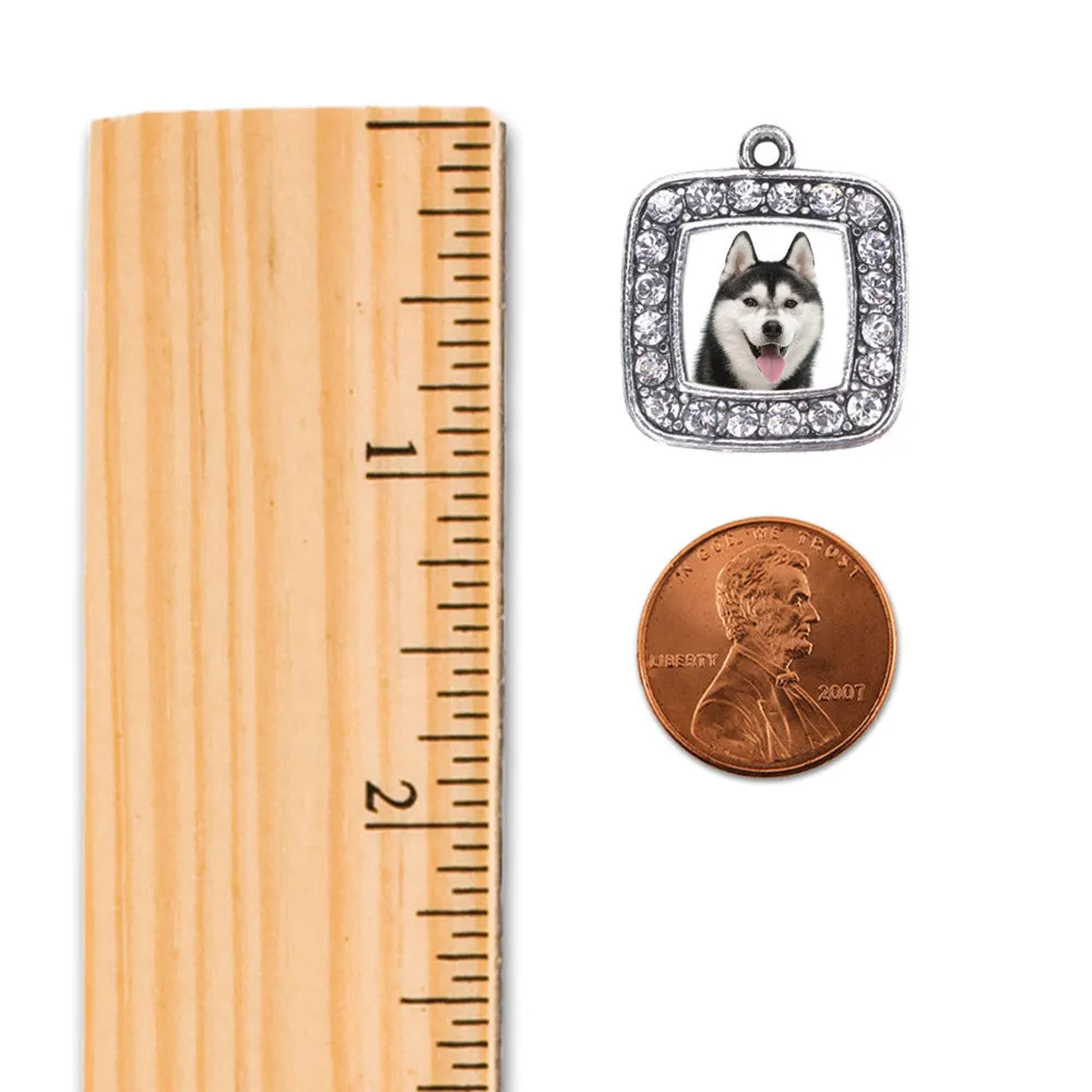 Silver Husky Face Square Charm Toggle Bracelet